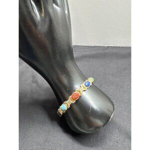 Vintage Multi-Color Scarab Beetle Bracelet With Gold/Silver Tone Link Chain